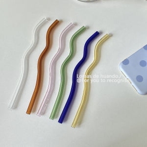 Ins Wind Glass Straw Curved Wavy Retro High Temperature Resistant Straw Borosilicate Stirring Spoon Juice Cup Straw