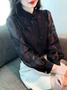 BaKuSen 2023 Autumn New Loose Long Sleeve Stand Collar Embroidered Shirt Womens Traditional Chinese Style Top Button up