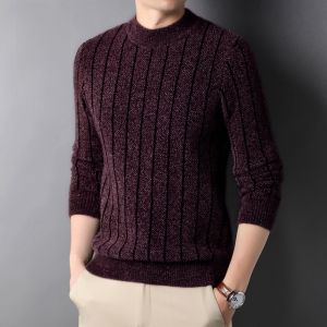 ROMON | เสื้อสเวตเตอร์ถักหนาสำหรับผู้ชาย ทรงเข้ารูป คอกลม สีดำ แฟชั่นฤดูหนาว ผ้าผสมโพลีเอสเตอร์และไนลอน สำหรับใส่ลำลอง