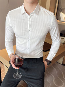 Áo Sơ Mi Nam Dài Tay Sọc Thoải Mái Mặc Bên Trong Thời Trang Phong Cách Đô Thị Thanh Niên Polyester Xay Sắt Miễn Phí Điều Trị Tất Cả Các Mùa