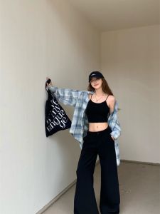 Low Waist Wide Leg Suit Pants Womens Casual Loose Straight Leg Trousers Summer Floor Length Pants Korean Style Commute