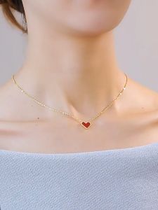 Ladamas Kalung Titanium Liontin Hati Merah Fashion Harian Gaya Korea KT159