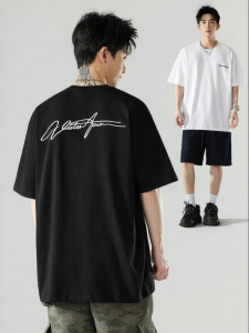 Wood soon | Ice Silk Letter Embroidered American Streetwear Loose Mens Short Sleeve T-shirt
