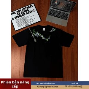 LIUBU | Áo Thun Tay Ngắn Thêu Hoa Màu Chanh Đào