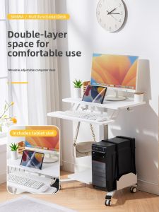 Sanwa Supply | Mobile Double Layer Steel Small Modern Height Adjustable Desk