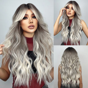 Alan Eaton ผมปลอมหยักศกทรงหลวมวิกผมผู้หญิงวิกผมน้ำตาลผมลอนยาวไล่เฉดสีผมหน้าม้าดูเป็นธรรมชาติอุณหภูมิสูง