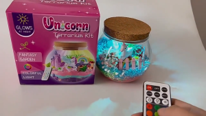 DIY ภาชนะเรืองแสงรูปยูนิคอร์นสีรุ้งไฟกลางคืนจัดสวนของเล่นเพื่อการศึกษาสำหรับเด็กไฟ LED ของขวัญของขวัญวันเด็ก