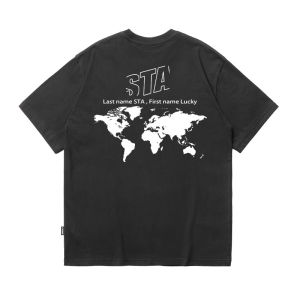 Loose Fit Cotton Short Sleeve T-Shirt Mens Casual Style World Map Print Comfortable Breathable Summer Fashion Tee