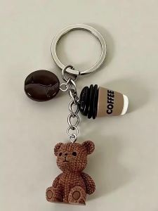 Mini Cute Coffee Latte Art Design Keychain Bean Charm For Lovers Bag Car Accessories Jewelry Gifts