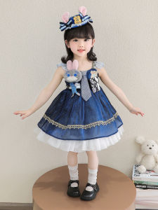 Summer Judy Rabbit Police Officer Girl Dress Princess Tulle Skirt Birthday Dress Cotton Blend Fabric Sweet Style mid Waist