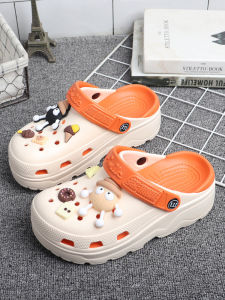 รองเท้าแตะแบบสวมแบบมีพื้นหนาสำหรับผู้หญิง รองเท้าแตะชายหาด ทรงหัวมน รองเท้าแตะแบบสวมส้นเตี้ย พื้น EVA สวมใส่สบาย