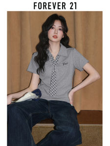 Forever 21 | Summer College Style Gray Plaid Collared T-shirt