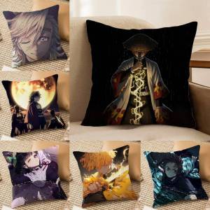 Bandai | Demon Slayer Stone Breathing Art Anime Plush Pillow Cover Soft Short Plush Cushion Cover For Sofa Bedroom Home Decor Gift