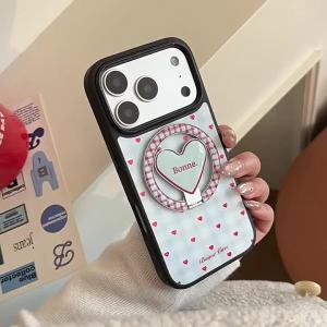 Potdemiel | Ốp Điện Thoại Từ Tính Họa Tiết Lưới Hình Trái Tim Màu Đỏ Hàn Quốc Cho iPhone Chống Sốc Cứng Cáp Tương Thích Với Nhiều Mẫu Máy