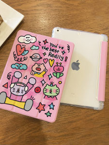 Silicone iPad Protective Case Air5/4/3 10.2 Inch Foldable Doodle Cat Design with Pen Holder for iPad pro 11 Mini 6 Compatible
