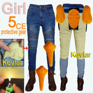 Women Kevlar Motorcycle Jeans Black Protective Riding Pants Motorbike Trousers Touring Gear