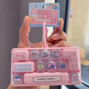 Phim hoạt hình dạ quang 12 bộ phím Bàn phím móc khóa Clicker âm thanh có thể nhấn phím nút đầu ngón tay Keyring sáng tạo thoải mái căng thẳng sốt ruột giải tỏa