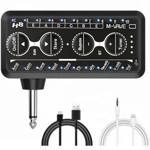 M-VAVE | M-VAVE H8 Guitar Headphone Amplifier Portable Rechargeable Mini Guitar Plug Amp Built-in Delay Reverb Effect for Electric Bass