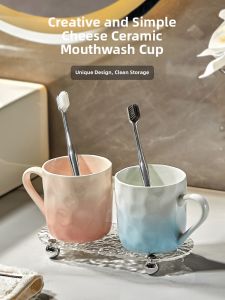 Luxurious Ceramic Toothbrush Holder Couple Home Use Washing Cup Set High Aesthetic Value Toothbrushing Cups Toothpaste Tray Rack