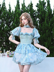 Virtual Track Original Dream without Mirror Sweet Pretty Girl Lace Princess Dress Rose Puff Sleeves Summer Cake Dress