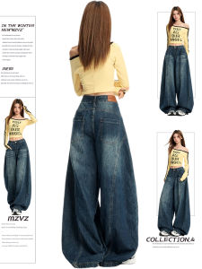 Quần Jeans Nữ Kiểu Dáng Rộng Cổ Điển MZVZ Phong Cách Mỹ Mùa Hè 2025 Quần Ống Rộng Dài Đến Mắt Cá Chân Quần Denim Cắt Thẳng