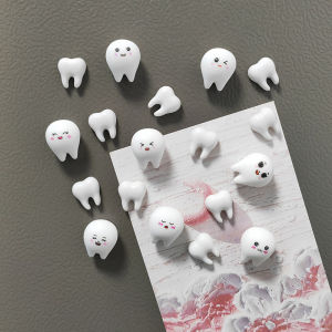 Cute White Tooth Shape Expression Resin Fridge Magnet Dental Health Themed Magnetic Home Office Decoration