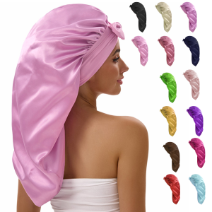 Women Long Tail Satin Hair Bonnet Color Elastic Band Hair Care Hat Bonnet for Hair Treatment Bonnet Satin Bonnet