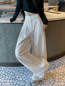 American Style High Waist Wide Leg Pants Womens Autumn Winter New Loose Folded Draped Casual Trousers Soft Comfortable Cotton