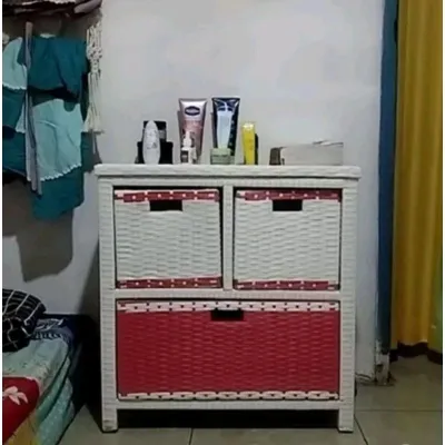 Terlaris COD Lemari Rotan plastik Meja TV Laci Susun 3 Minion buffet serbaguna Bebas pilih warna