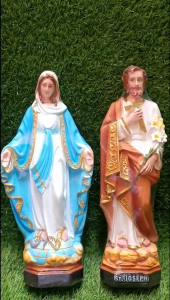 Bộ 2 tượng Đức Mẹ Thánh Giuse 40cm có 2 màu xanh hoặc trắng - nhựa composite quà tặng công giáo