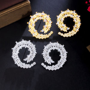 SEQUITO Trang Sức Nữ Sang Trọng Bông Tai Dạng Hạt Lớn Hình Lá Khối Zircon AAA Lấp Lánh Toàn Bộ Mạ Vàng Bạc Cho Tiệc Tùng SE676