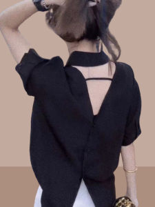 Elegant Short Sleeve Womens Shirt Summer 2025 Hollow out Design Chiffon Top Stylish Fashionable Loose Fit Polo Collar