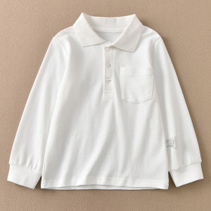Pure Cotton Long Sleeve Polo Shirt for Boys And Girls Middle And Large Childrens School Uniform Spring Autumn White T-Shirt