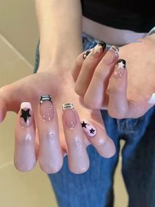 Detachable French Style Short Nail Art Stickers Wearable False Nails Easy to Wear Comfortable to Use No Residue Left behind