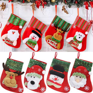 4Pcs Christmas Stockings Socks Xmas Tree Pendant Ornaments / Santa Bear Elk Snowman Design Christmas Socks Gift Bags / Small Cute 3D Christmas Stocks for New Year Navidad