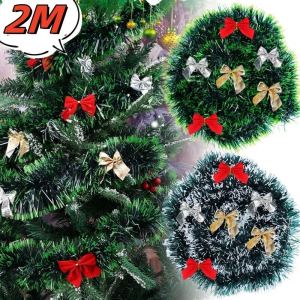 ริบบิ้นอ้อยสีเขียวสำหรับเทศกาลคริสต์มาสขนาด200ซม. พร้อมโบว์เครื่องประดับแบบแขวนพวงมาลัยริบบิ้นดิ้นประดับการตกแต่งบ้านปาร์ตี้
