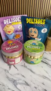 Delisoes - Cemilan Bayi 8 Bulan Snack Puff untuk Bayi Tubuh Gigi Rasa MEETSIM (Daging & Caysim)