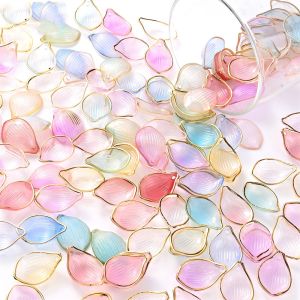 50pcs 15x22mm Multicolor Acrylic Flower Petal Beads Pendant Golden Edge Flower Beads For Jewelry Making Earring Necklace DIY