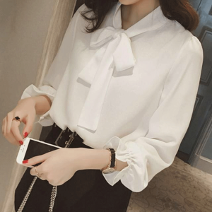 Butterfly Knot White Womens Long Sleeve Shirt