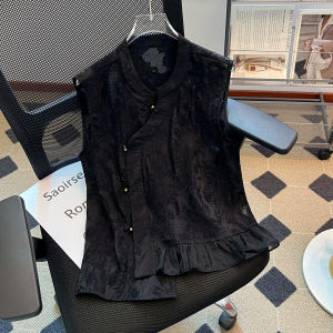LANQIONG | Áo Blouse Mỏng Hè Không Tay Kiểu Trung Quốc Mới Có Nút