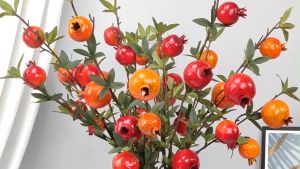 6 Fruits Simulation Artificial Pomegranate Tree Branch For Living Room Furnishings Floral CNY Decoration DIY Festival Ceremony