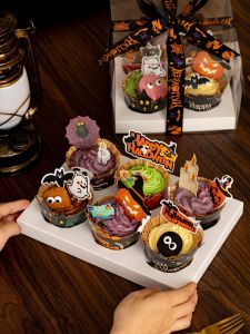 Đồ Trang Trí Bánh Halloween Đồ Trang Trí Tiệc Muffin Cup Ghostly Happy Festival Cartoon Pumpkin Ghostly Party Decorations