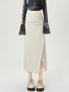 Asymmetric High Waist Slim Fit A-Line Mini Skirt Womens Summer Thin Straight Cut Slit One-Step Bodycon Skirt Fashionable Business Casual