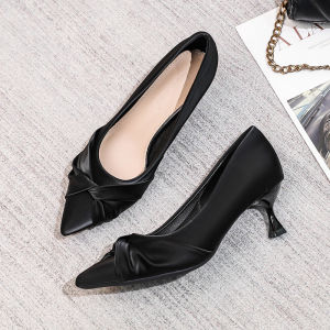 Black High Heels Womens Thin Heel Pointed Toe Single Shoes Soft Bottom Butterfly Knot Versatile Work Professional Spring New Style