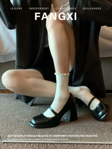French Style Shallow Mouth Matte Buckled Strap Square Toe Chunky Heel Mary Jane Shoes