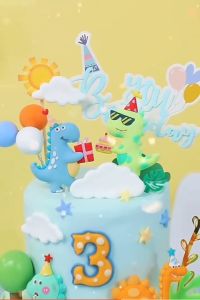 ตุ๊กตาไดโนเสาร์ ป้ายHBD ตรีมไดโนเสาร์ แต่งเค้ก เค้กวันเกิด