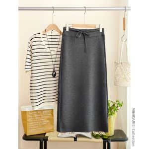 XIAOER | Casual Sport Style Half Skirt With Drape Corded Waist