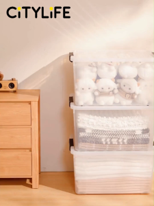 Citylife 55L Stackable Storage Box With Wheels Plastic Storage Box Organizer Large Capacity Container With Wheels