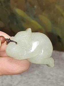 Natural untreated Burma Jade (Type A Jadeite) light greenish Monkey and Peach pendant/handheld/display (with certificate) [Natural Crystal] 翡翠淡绿猴子桃子吊坠/手把/小摆件(带证书)
