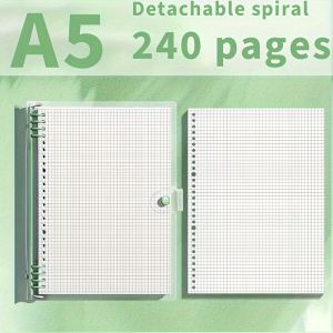 240-Page A5 Transparent Soft Cover Notebook - Waterproof Grid Journal with Tear-Off Pages Detachable Spiral Binding